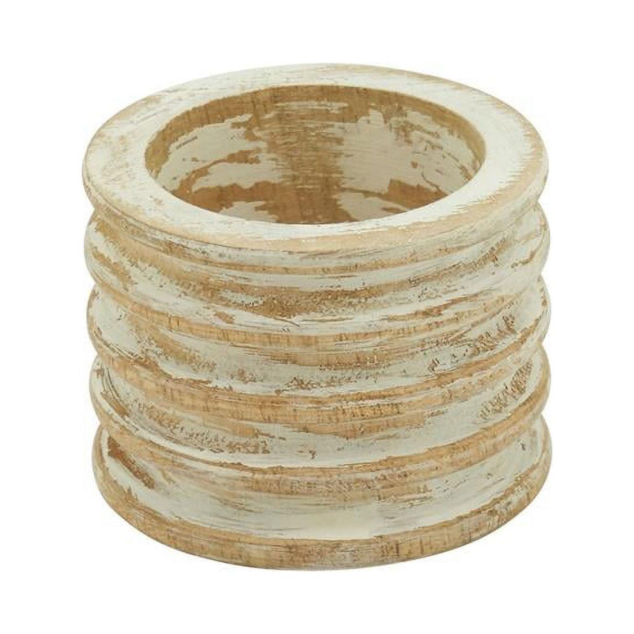 White Ribbed Wood Napkin Rings Set of 4