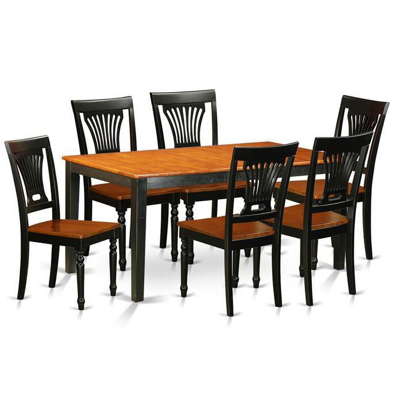 Wood Seat Table Set - Dining Table & 6 Solid Wood Chairs, Black & Cherry - 7 Piece