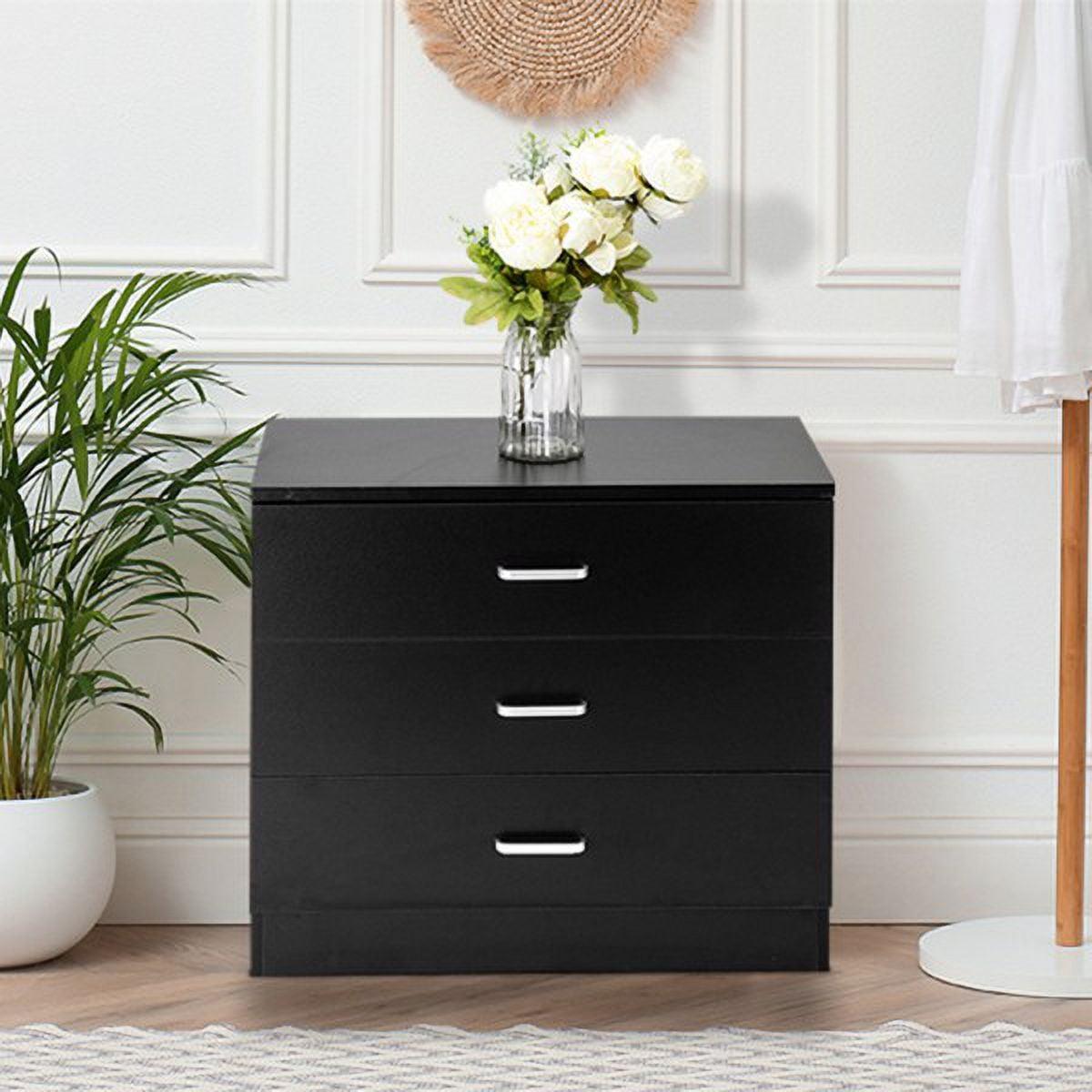 Oufan 3 Drawer Dresser, Wood Chest Drawers Cabinet with Storage for Bedroom, Black