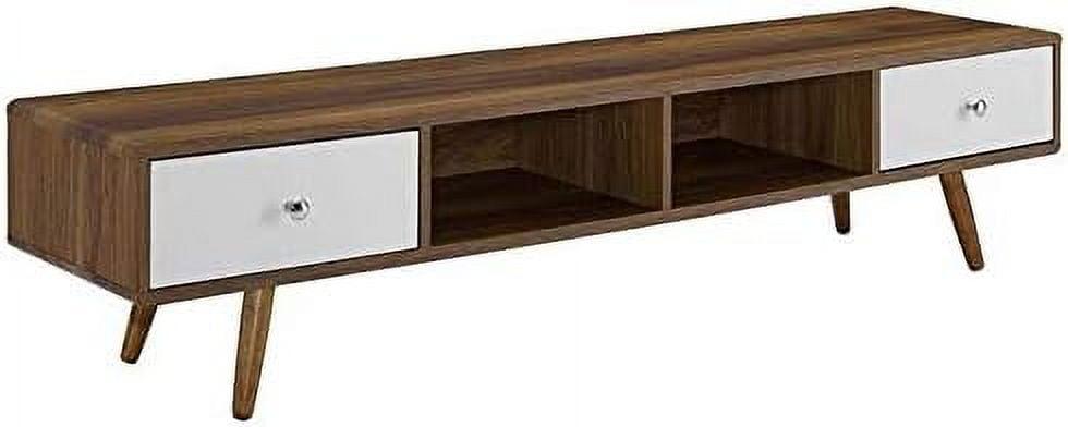 Sleek 70'' Walnut White Media Console with Cabinet Storage