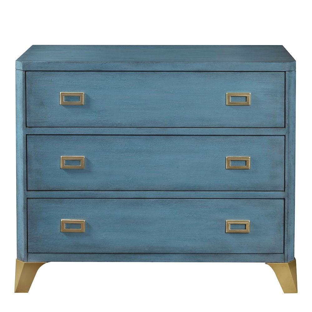 Turquoise Blue Transitional 3-Drawer Accent Chest with Gold Accents