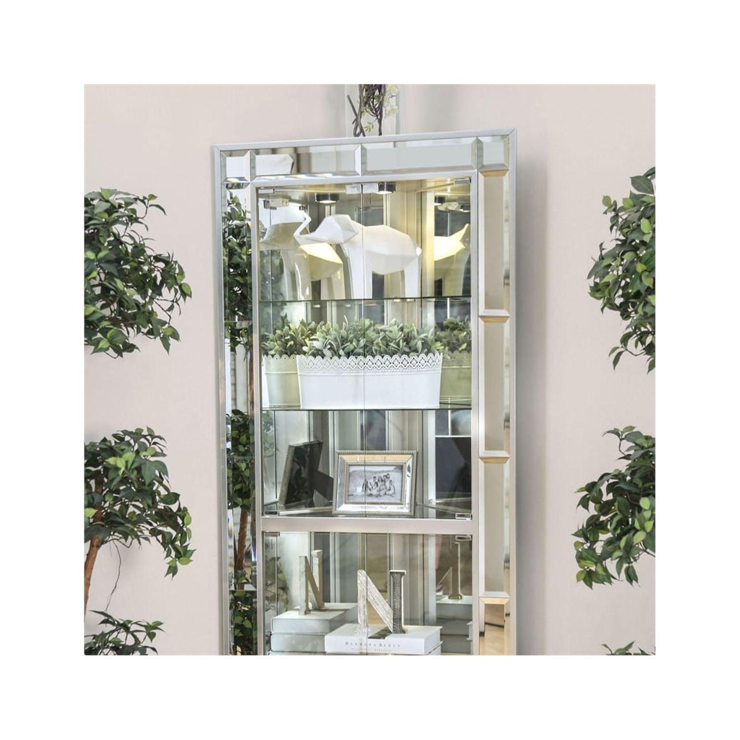 Silver Wood and Glass 16"x31"x78" Corner Curio Cabinet