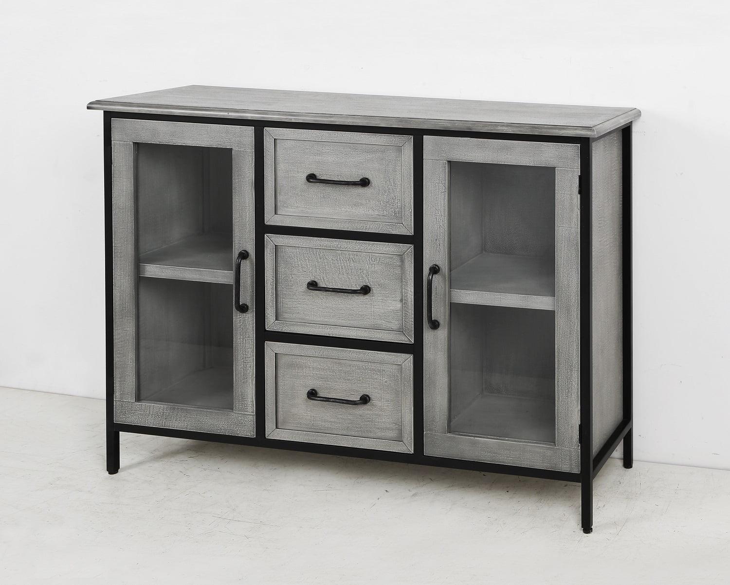 2 Doors and 3 Drawers Wood and Metal Cabinet Brown - StyleCraft: Industrial Mango Veneer Accent Storage