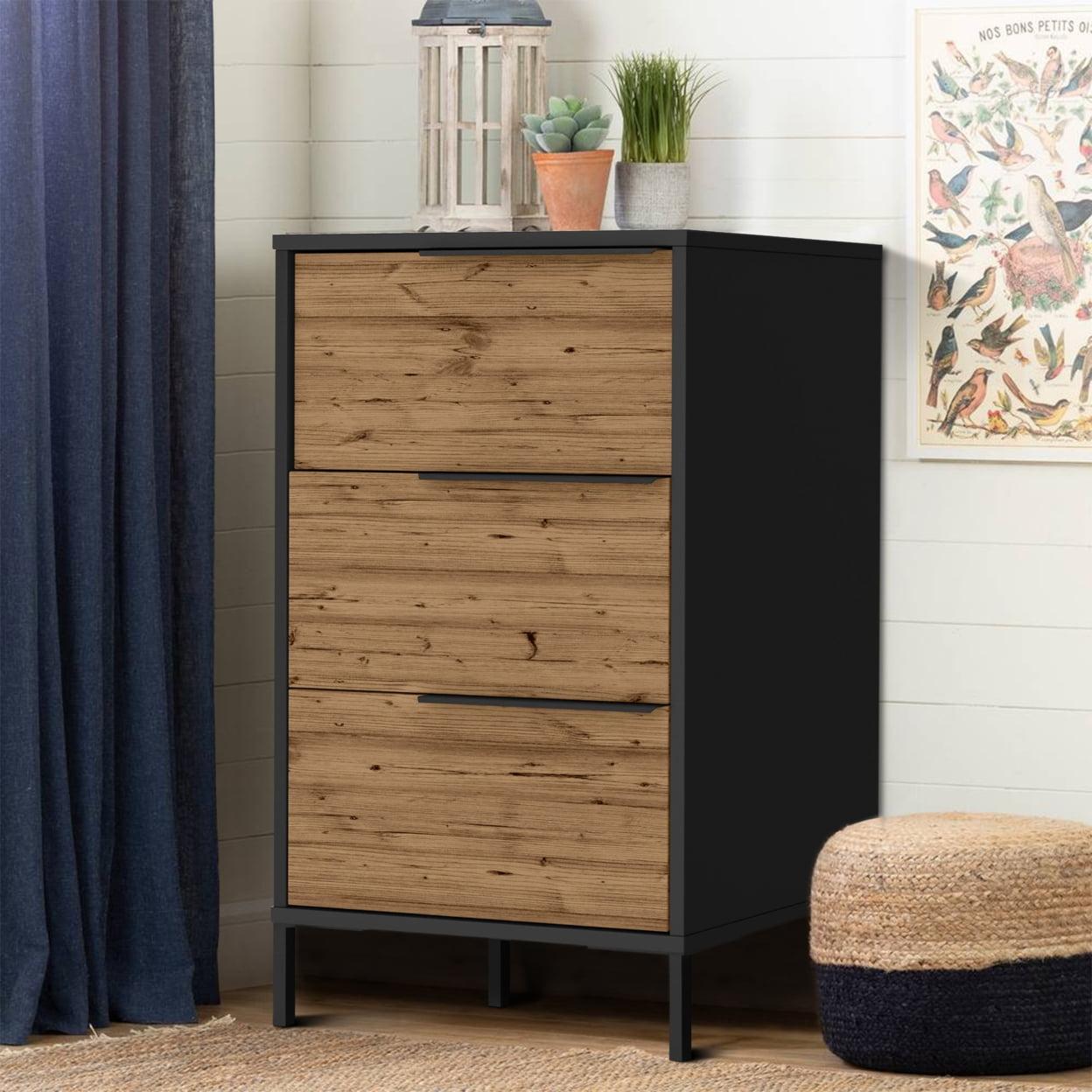 Rustic Dual-Tone Office Storage Cabinet with 3 Drawers, Brown and Black