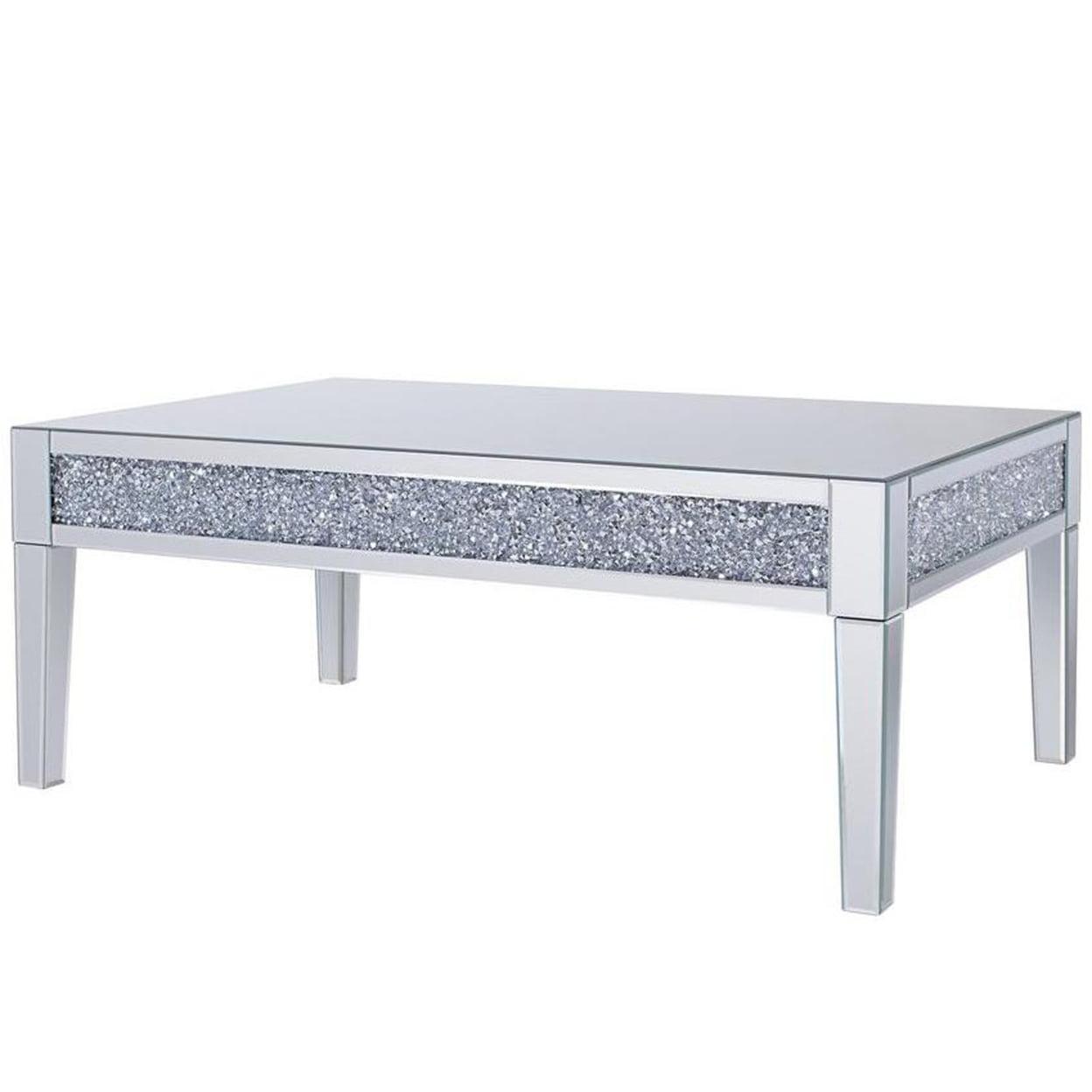 Rectangular Mirrored Coffee Table with Faux Diamond Inlay