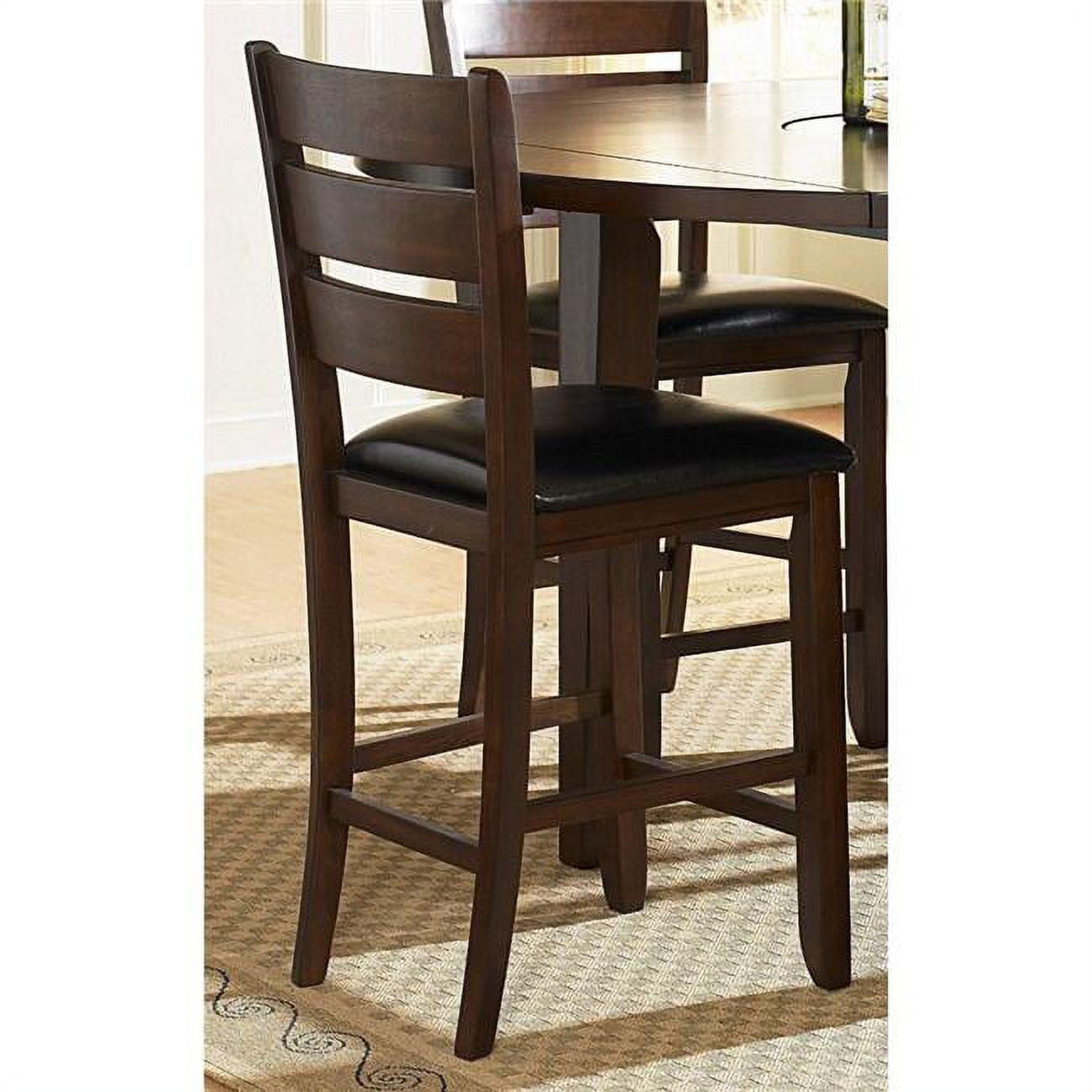 High-Back Slat Side Chair in Dark Brown Faux Leather, Set of 2