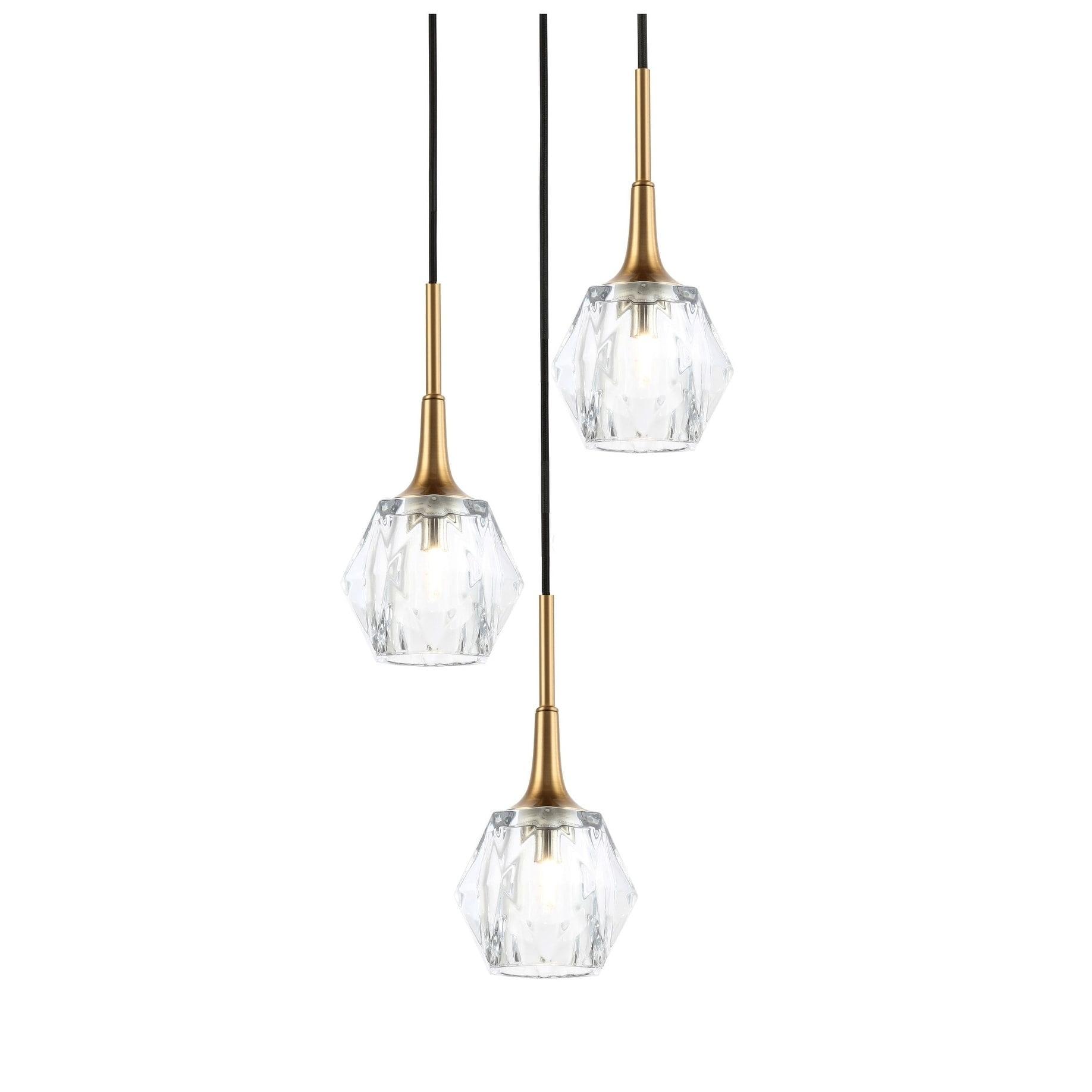 Regent Park 12" Brass and Crystal LED Cluster Pendant Light