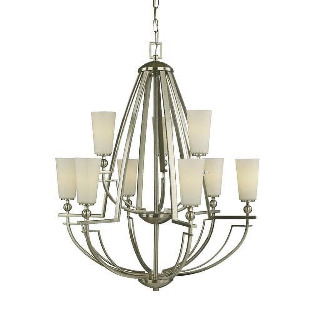 Elegant Satin Nickel 9-Light Tiered Chandelier with Opal Glass Shades