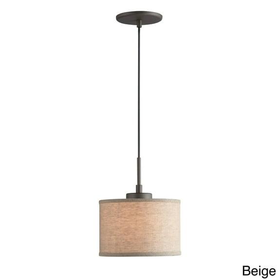 Woodbridge Lighting Drum 1-Light Fabric Mini-Pendant in Bronze/Beige