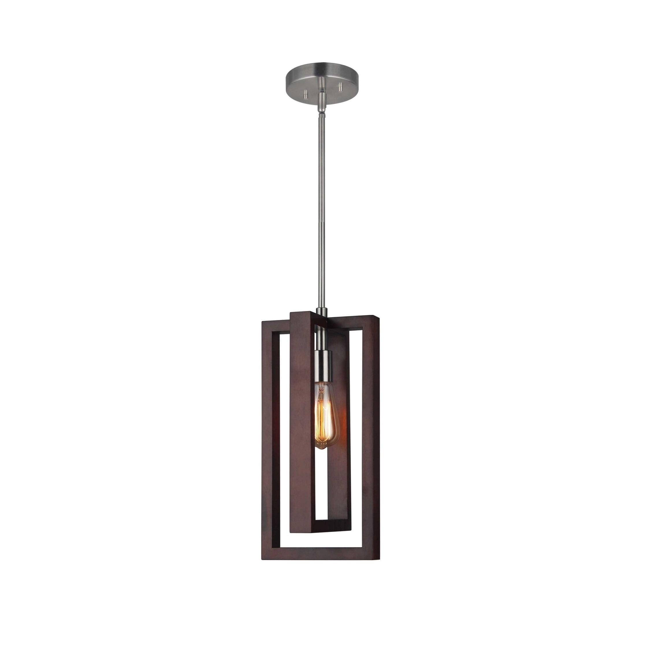 Transitional Brass & Glass Mini-Pendant with Wooden Shade