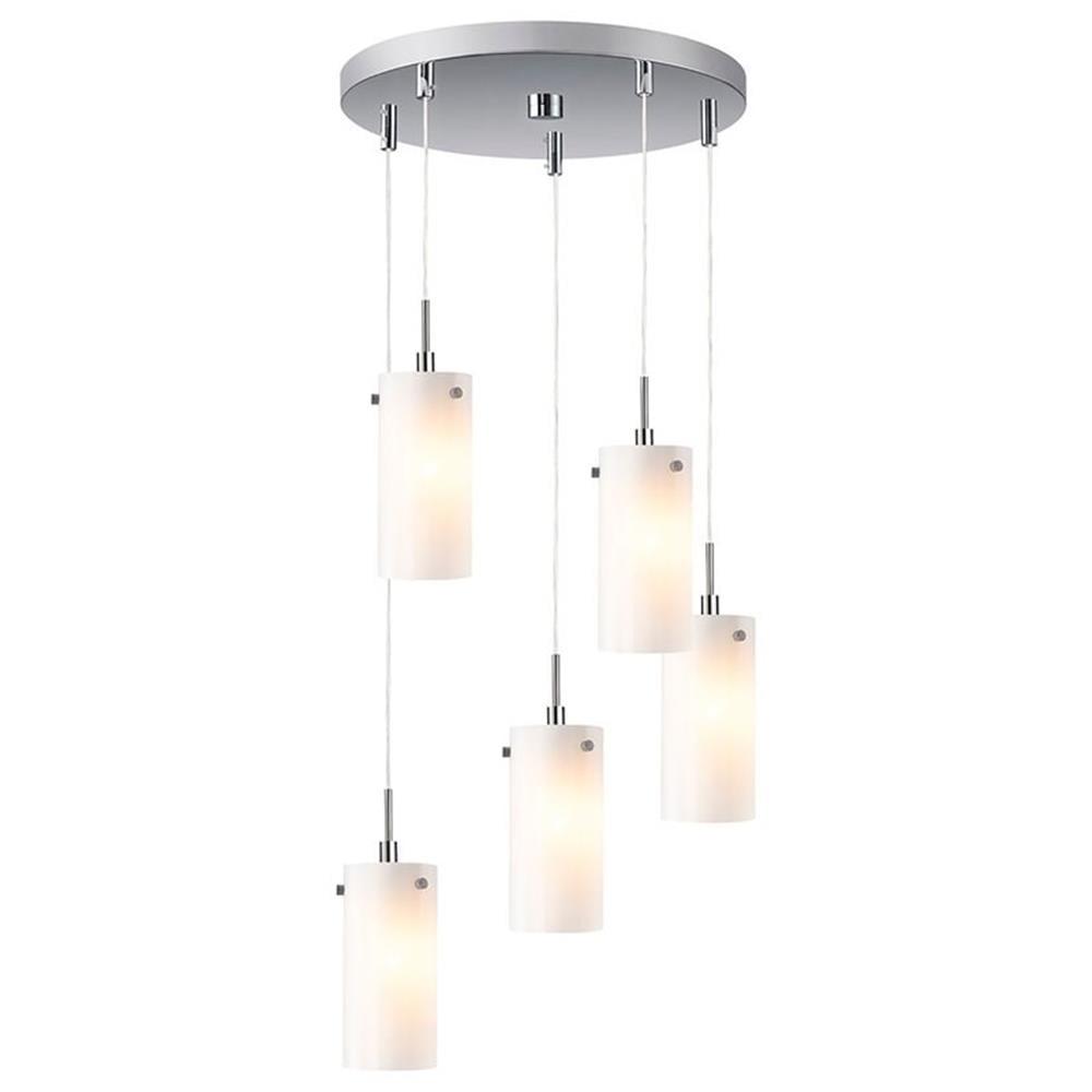 Eclipse Mini 5-Light Faux Opal Glass Cluster Pendant in Satin Nickel