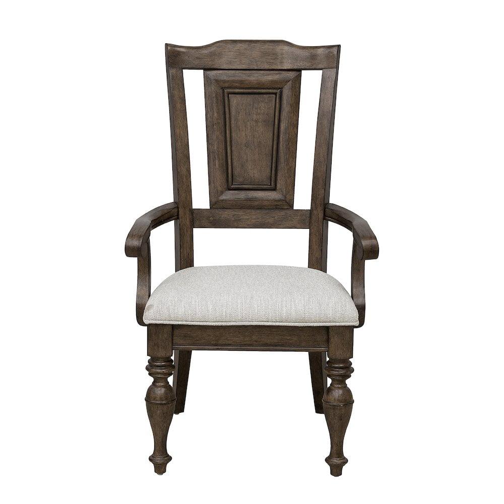 Woodbury Brown Wooden Arm Chair with Upholstered Seat