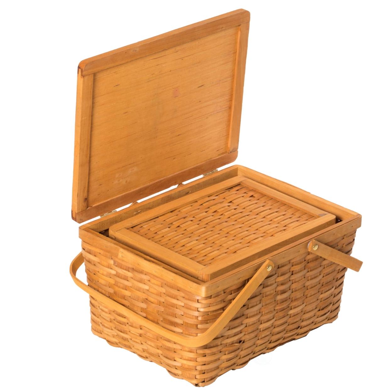 Vintiquewise Woodchip Picnic Storage Basket with Cover and Movable Handles, Large