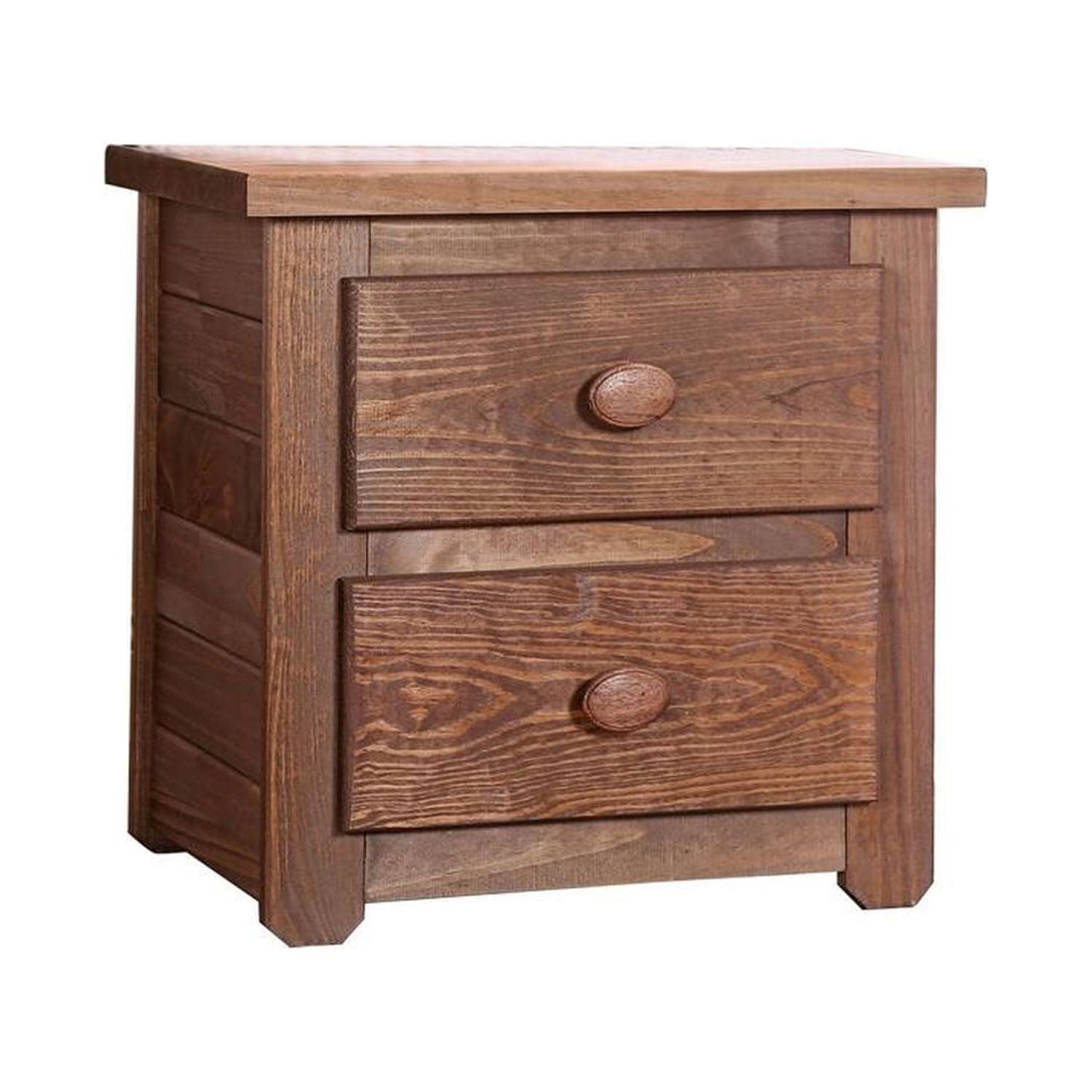 Mahogany Brown 2-Drawer Wooden Rustic Nightstand