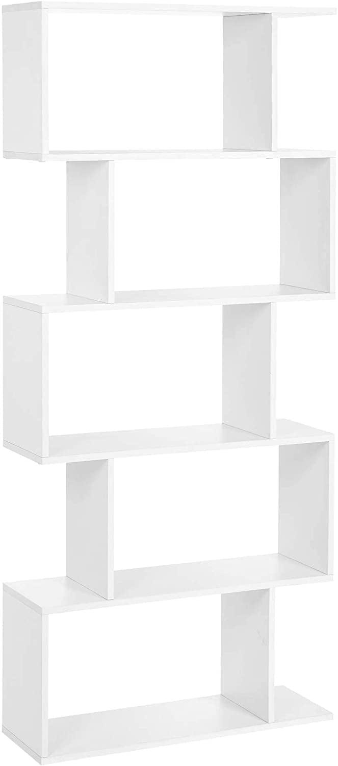 VASAGLE Bookshelf, 5-Tier Bookcase, Tall Display Shelf, Freestanding Storage Shelf, Room Divider White