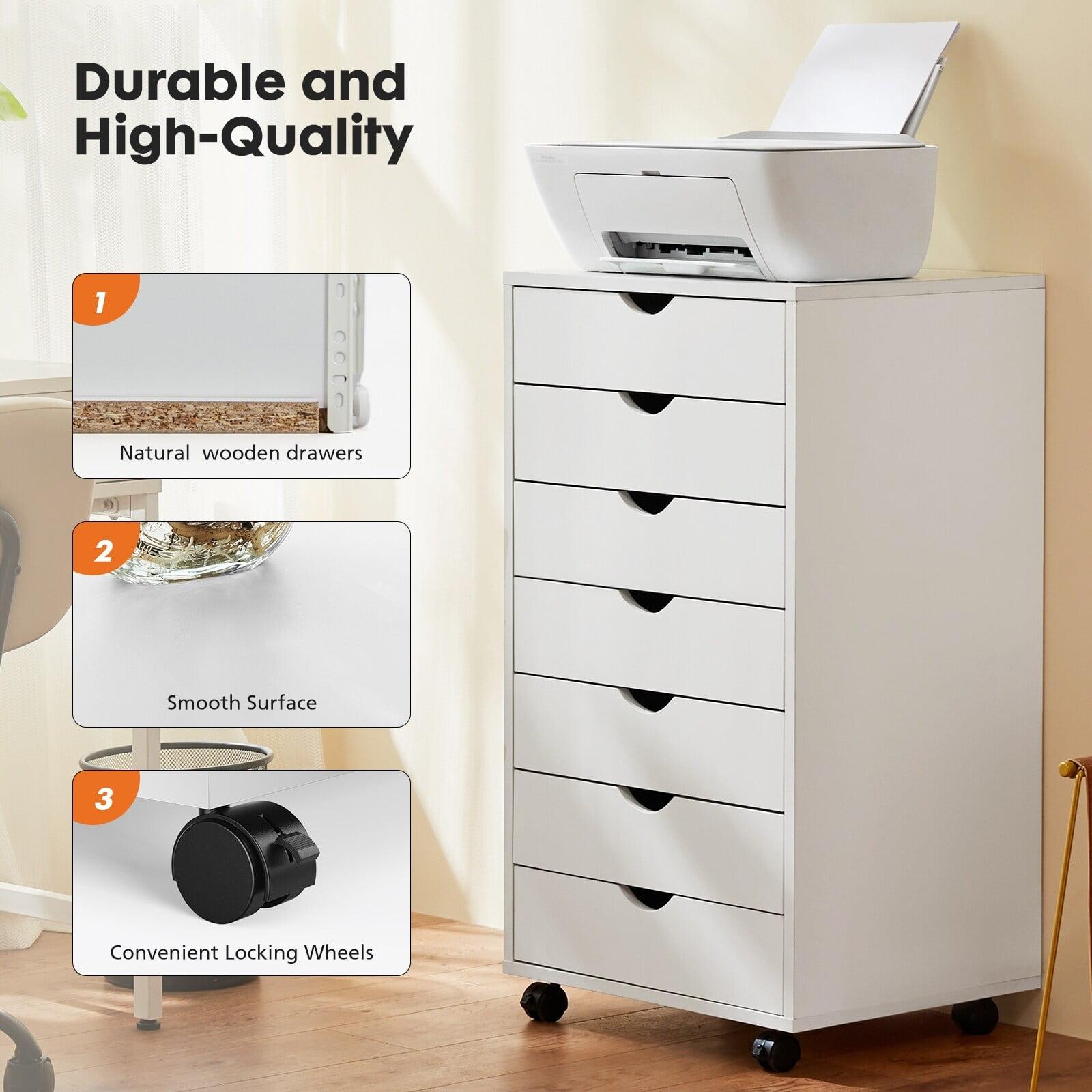 Wooden 7 Drawer Chest - Storage Cabinets With Wheels Dressers Wood Dresser Cabinet Mobile Organizer Drawers White - 7-drawer