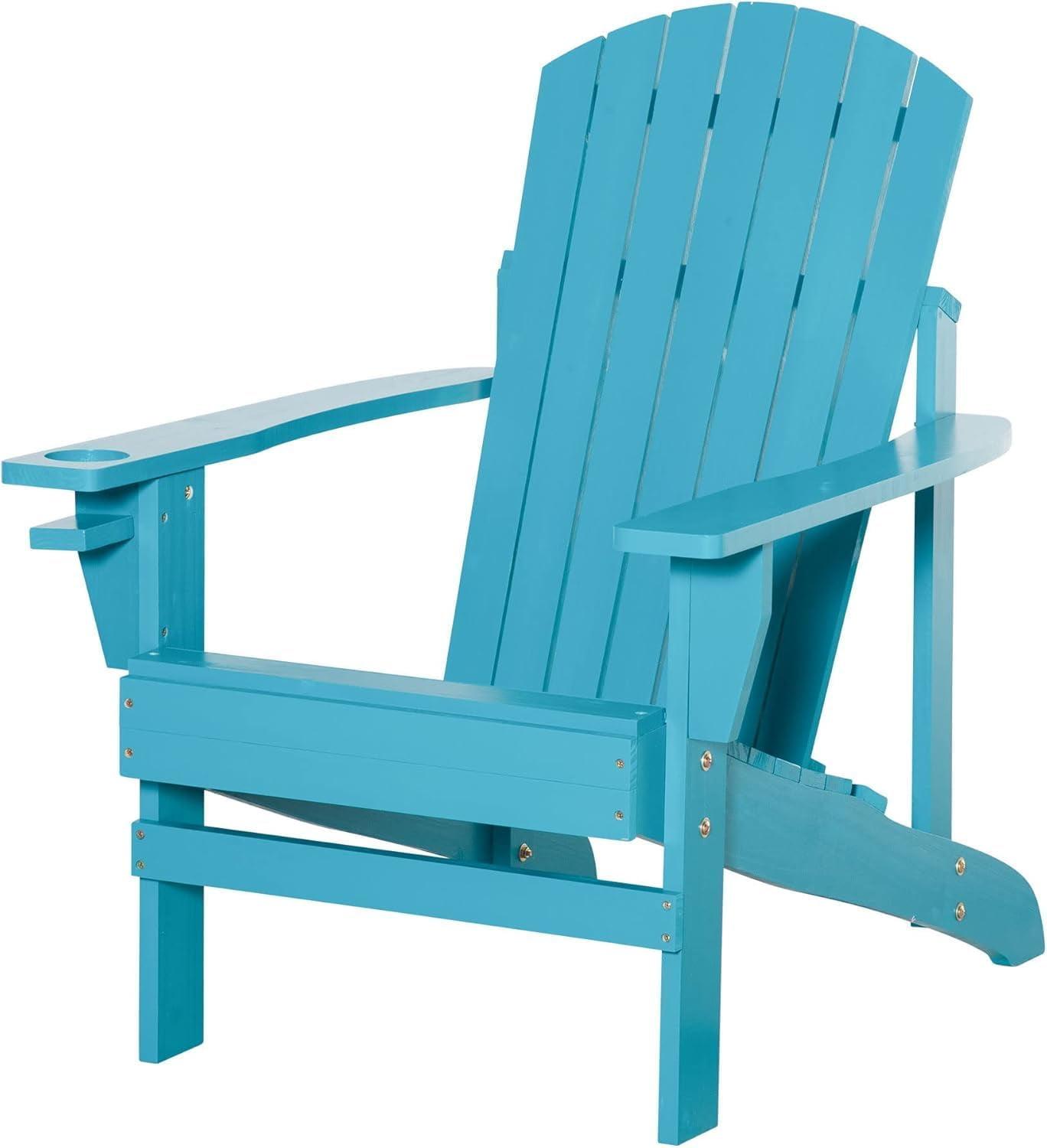 Sky Blue Wooden Adirondack Lounge Chair with Cup Holder