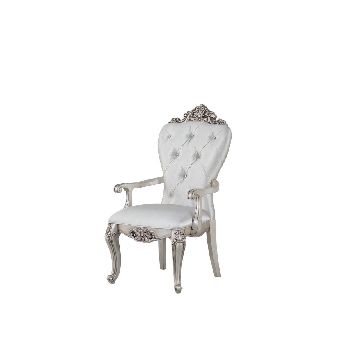 Antique White Floral Carved Upholstered Accent Chair