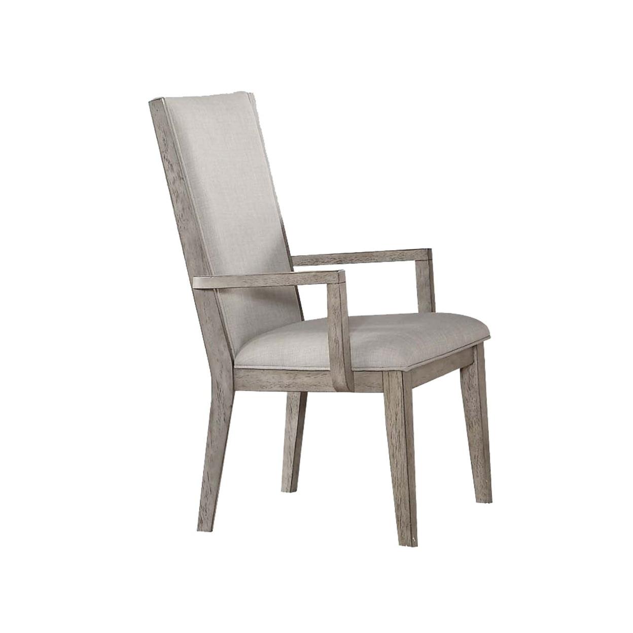 Gray Upholstered High Back Wood Arm Chair