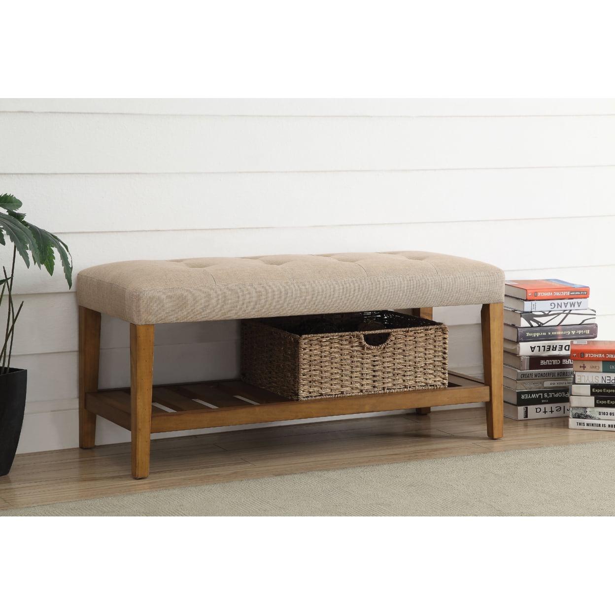 Beige & Oak Brown Contemporary Storage Bench 40" x 16" x 18"