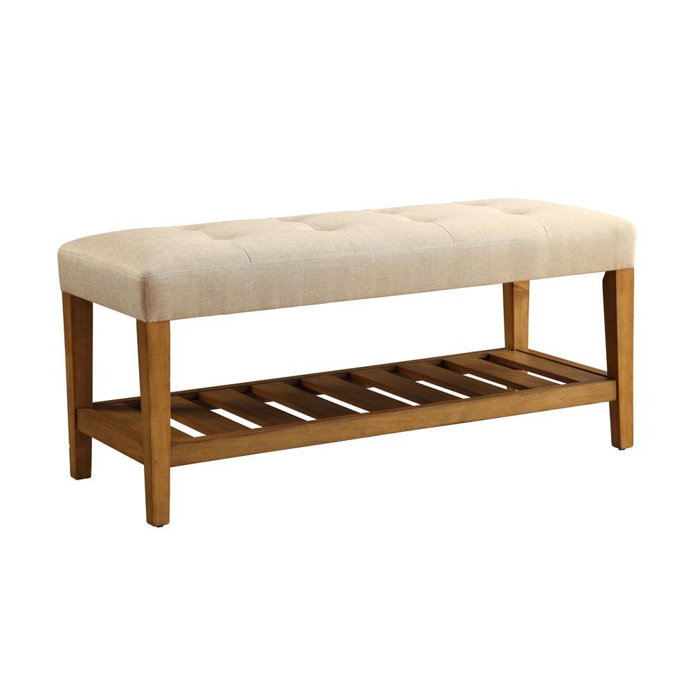 Acme Furniture Charla Ottomans and Benches Beige Fabric/Oak Finish