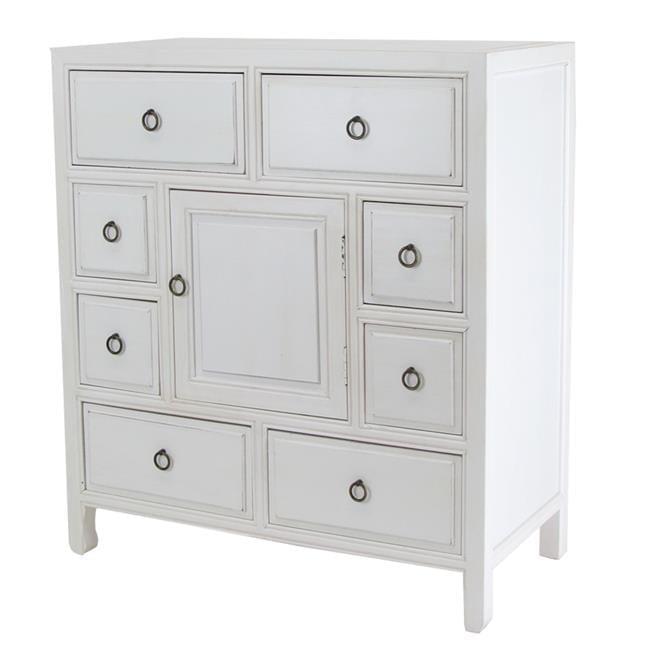 Benjara Wooden Chest with 8 Spacious Drawers and 1 Cabinet, White