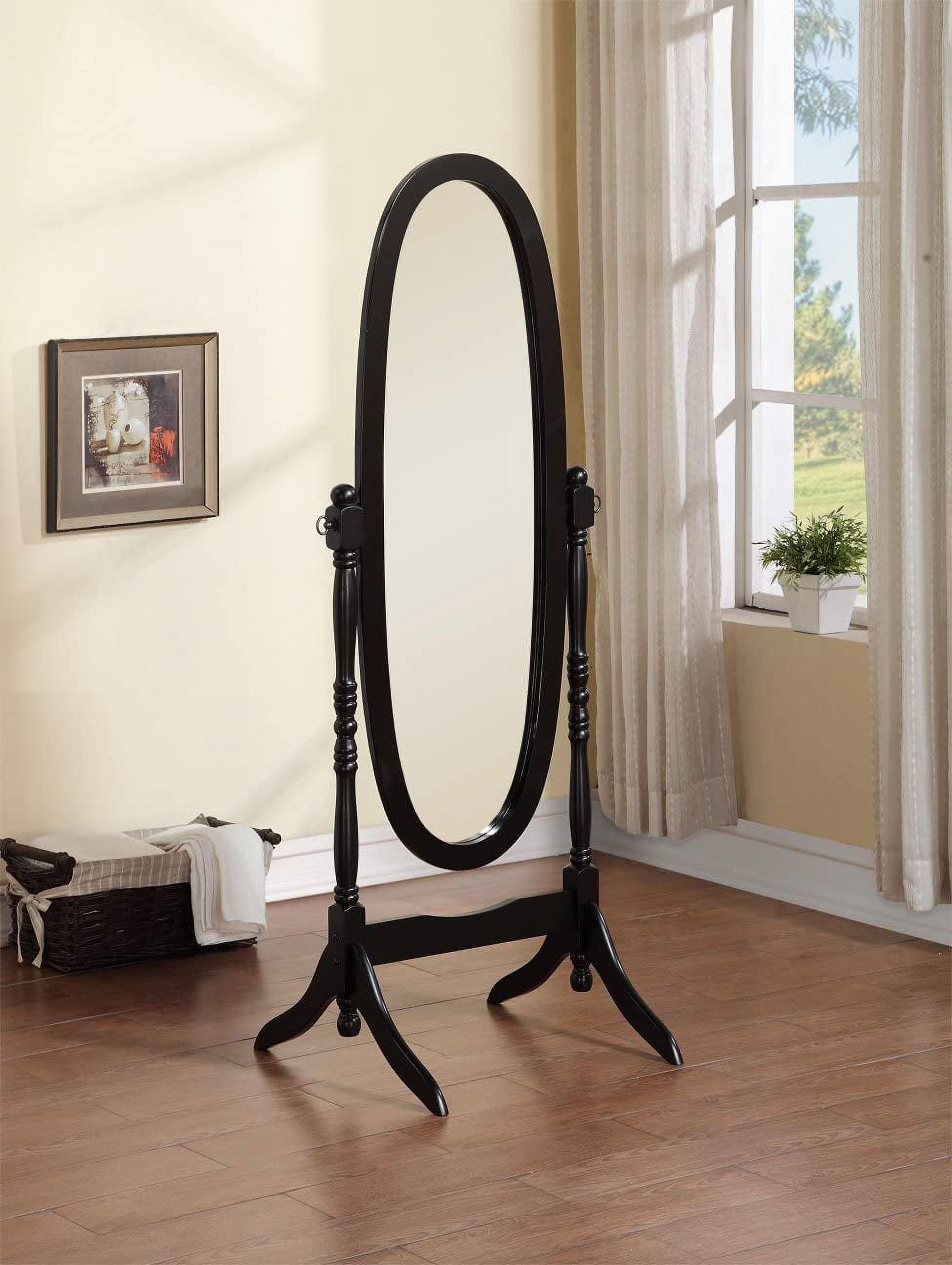 Wooden Cheval Floor Mirror, Black Finish (Black)