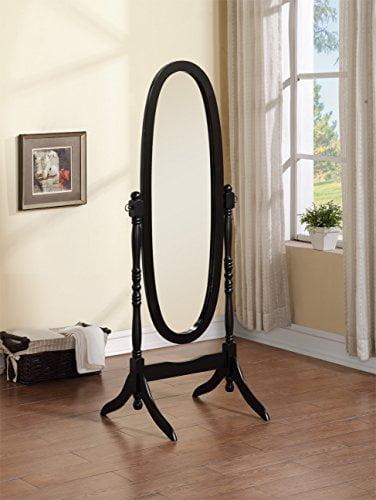 Black Oval Freestanding Full Length Rubber Wood Mirror