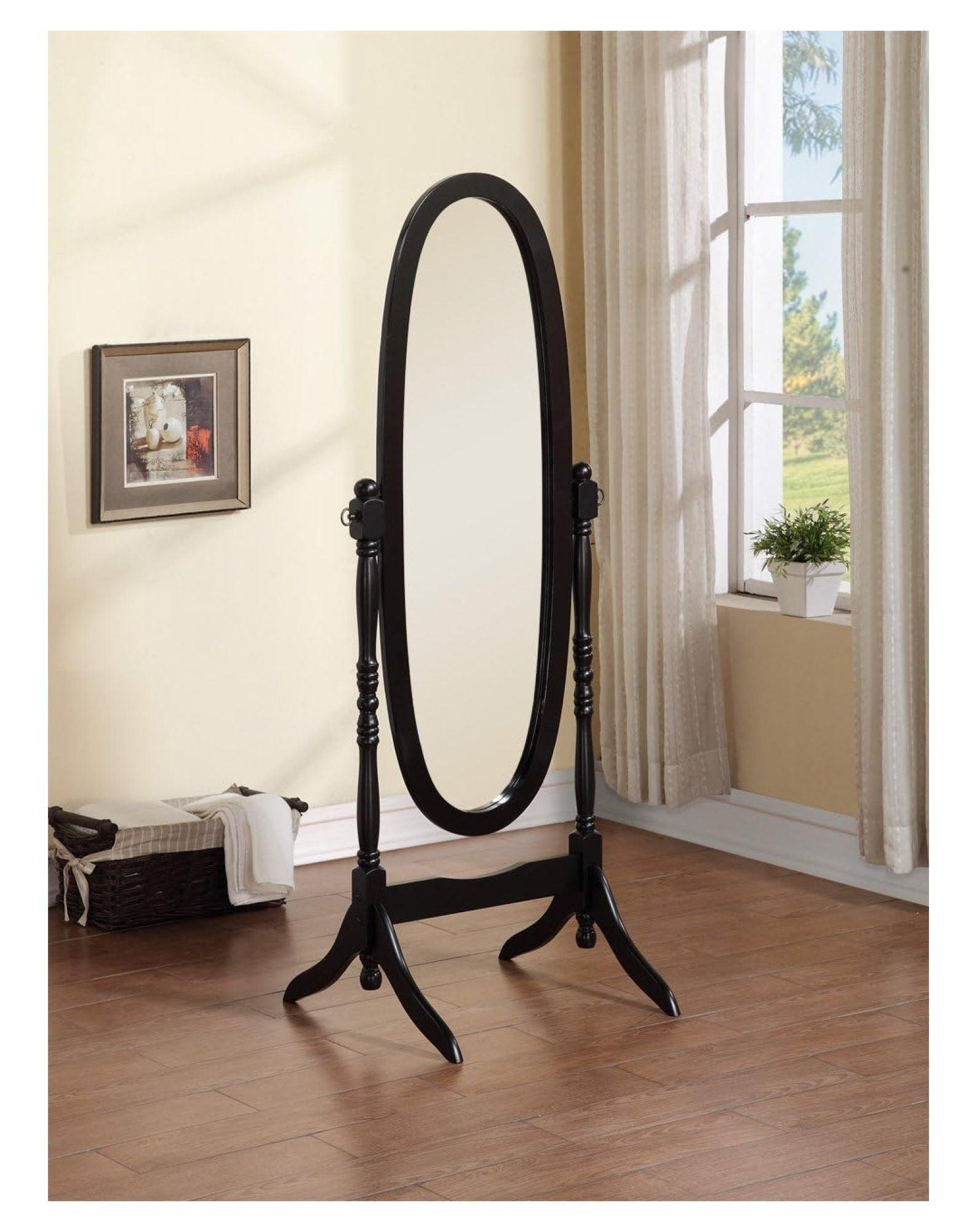 Wooden Cheval Floor Mirror, Black Finish (Black)