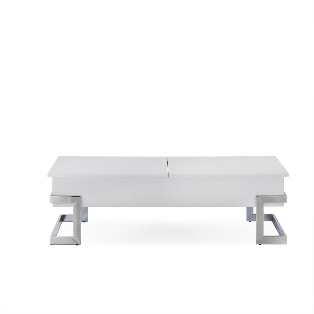 Calnan 48'' Rectangular White Wood & Chrome Lift-Top Coffee Table with Storage