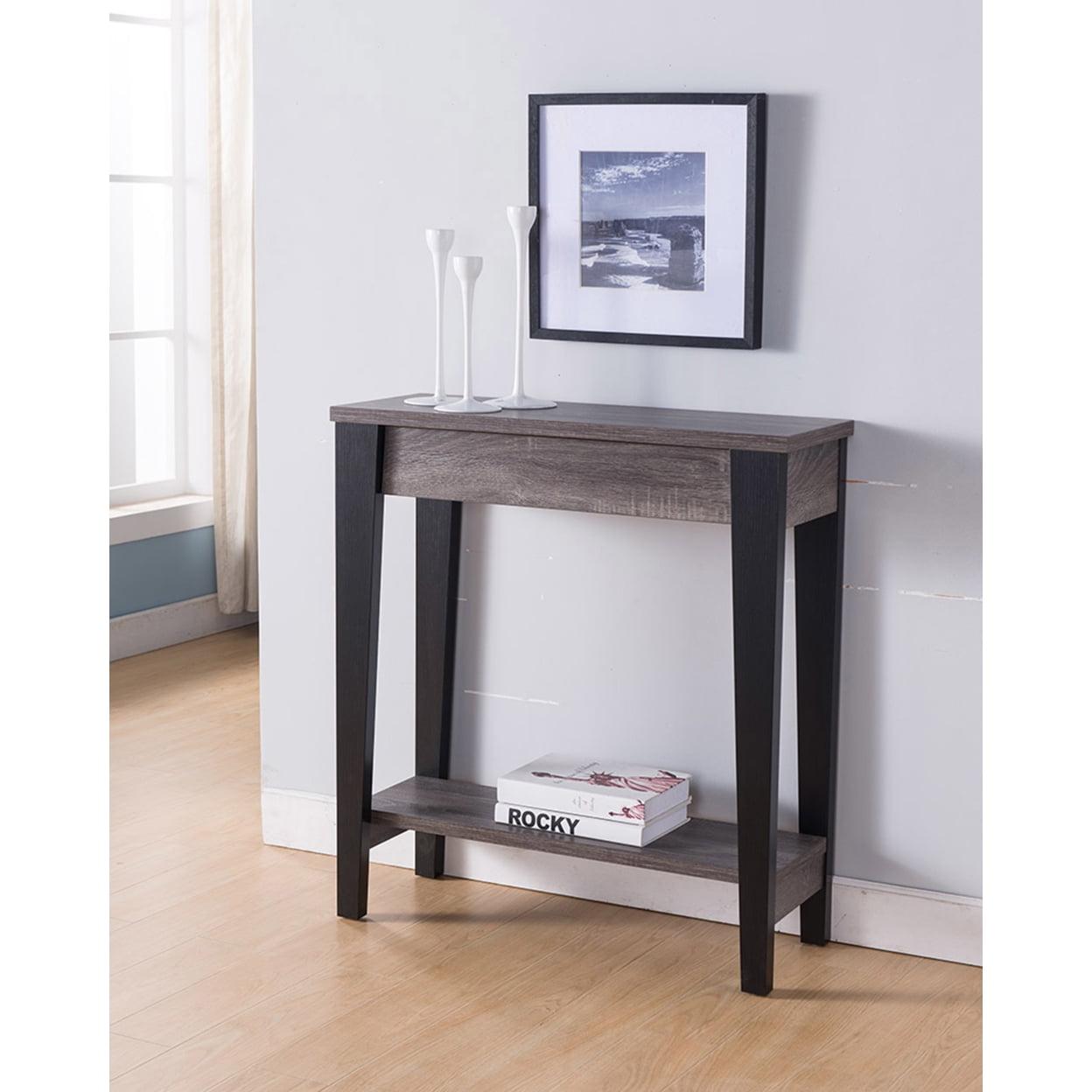 Elegant Black and Gray Solid Wood Console Table with Storage Shelf