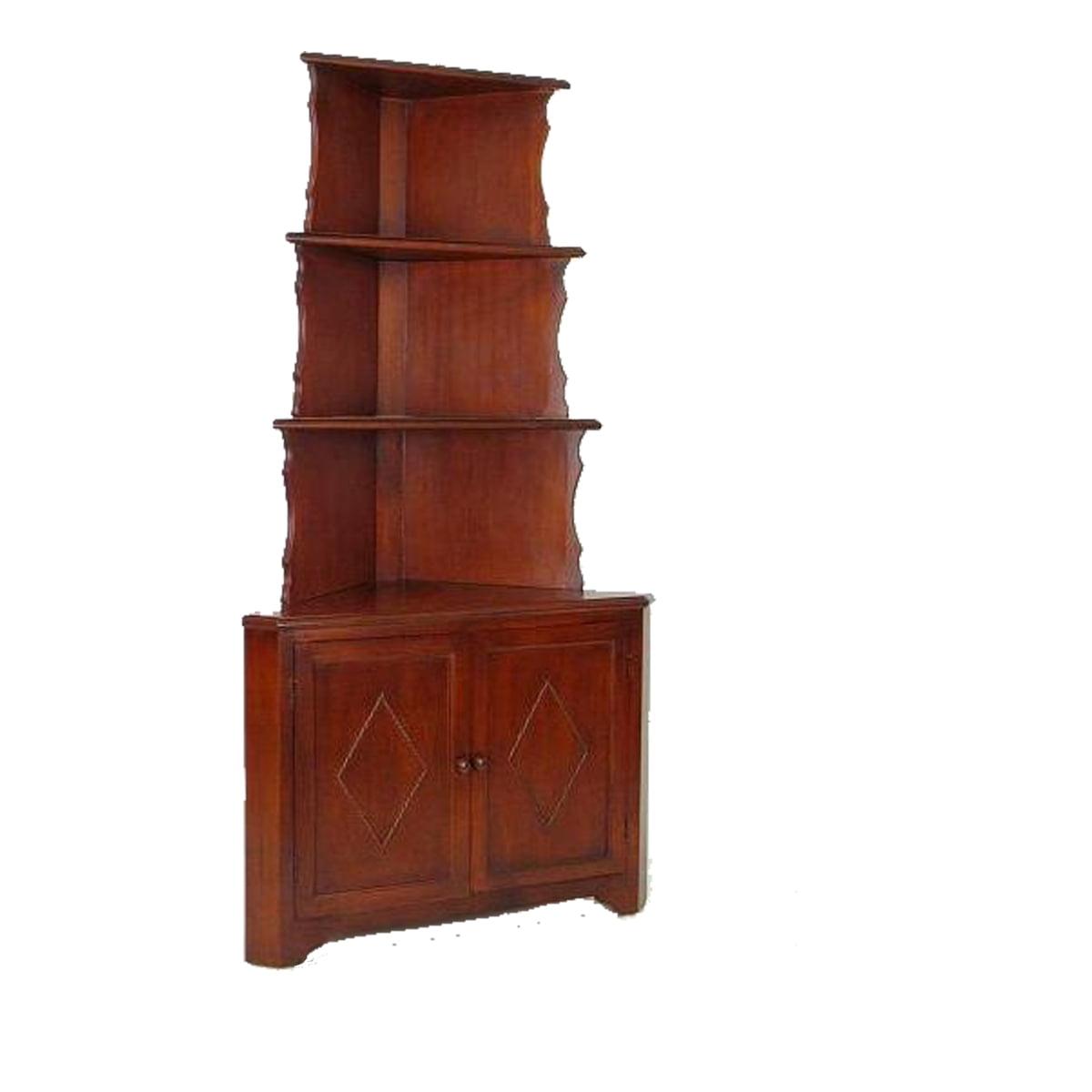 Benjara Wooden Corner Bookcase with 3 Shelves and 1 Cabinet, Brown