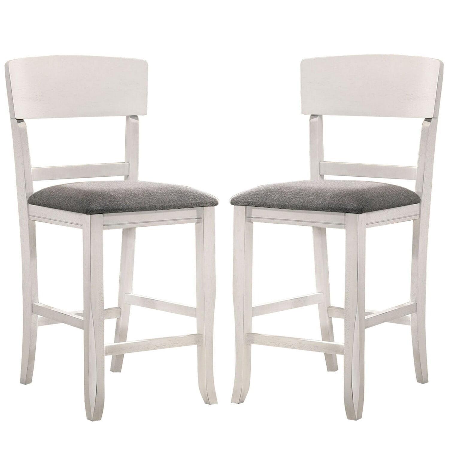 Wooden Counter Height Chair with Curved Back, White & Gray - Set of 2