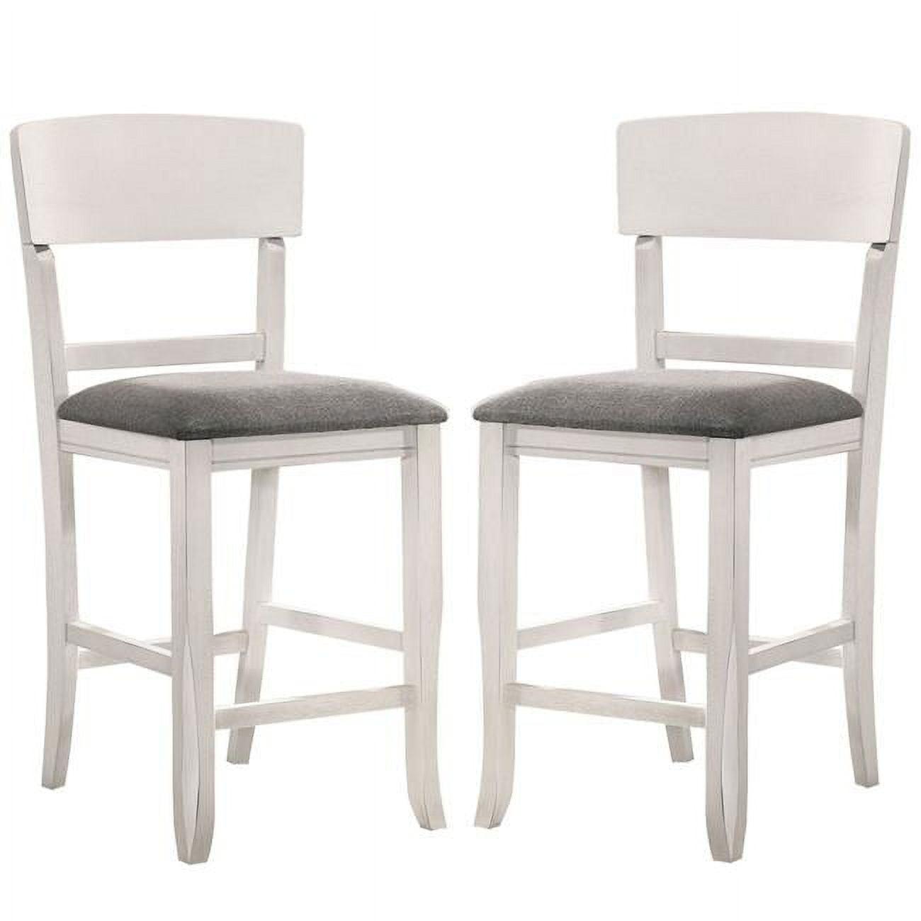 Set of 2 White and Gray Curved Back Counter Height Chairs with Padded Seat