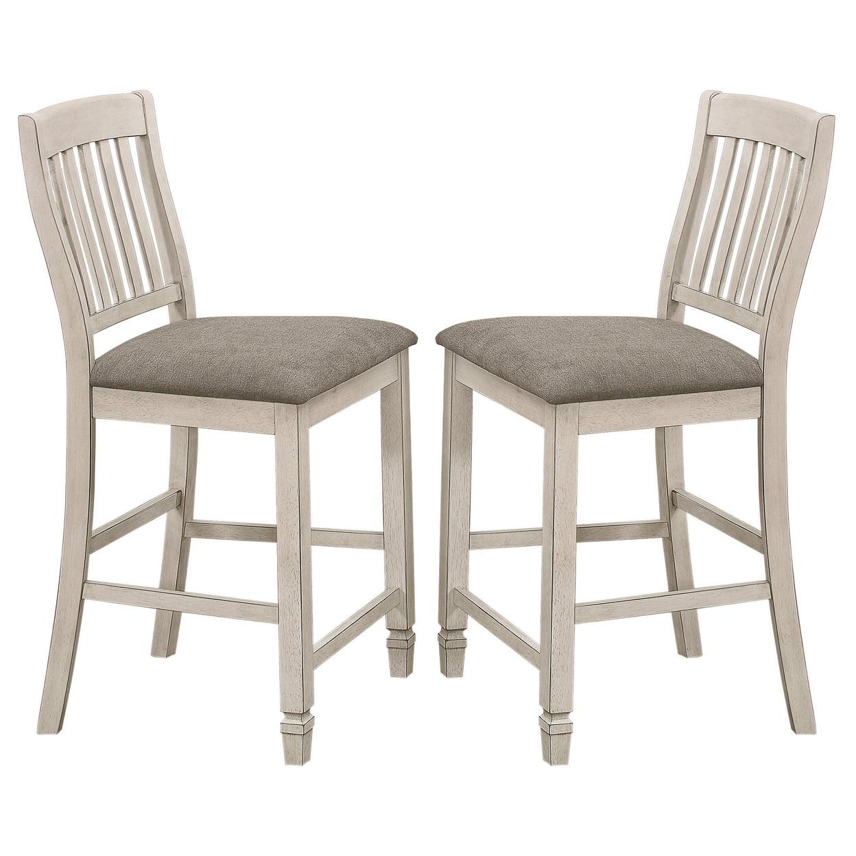 Wooden Counter Height Chair with Slatted Back Set of 2 Antique White - Saltoro Sherpi