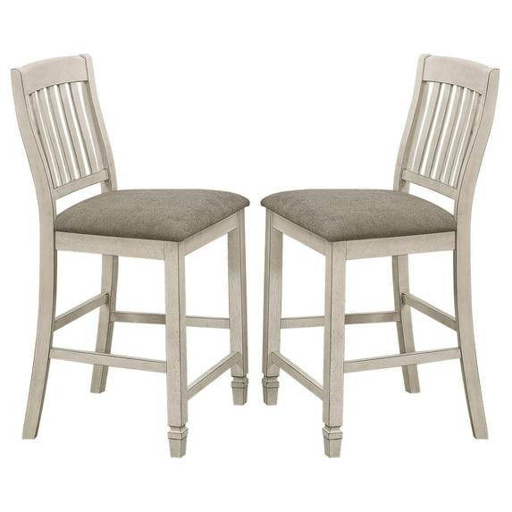 Wooden Counter Height Chair with Slatted Back Set of 2 Antique White - Saltoro Sherpi