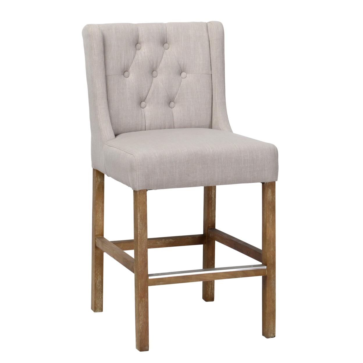 Karla 24" Brown Wood and Metal Adjustable Counter Stool with Tufted Back