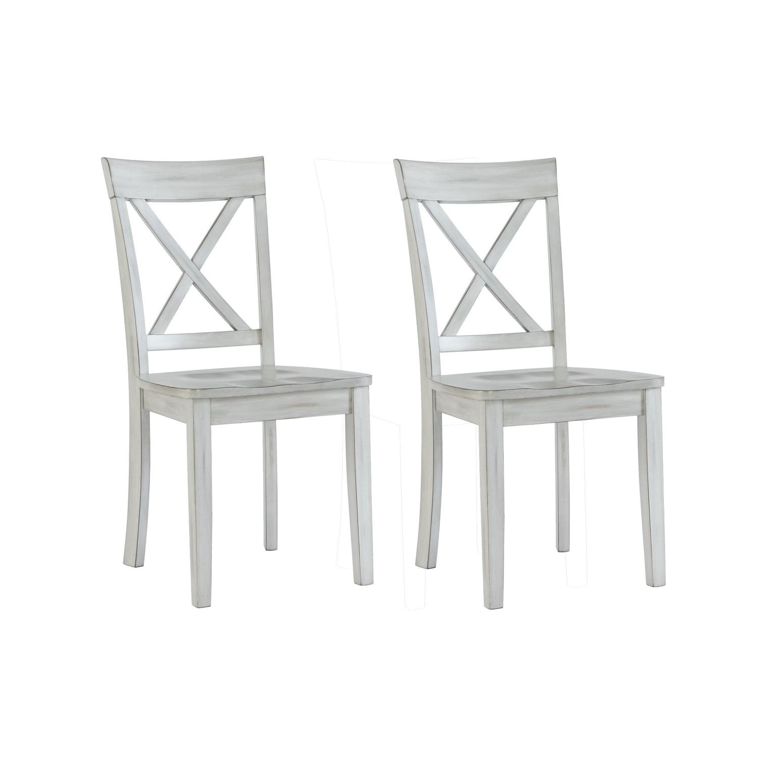 Farmhouse White Wooden Cross-Back Side Chair, Set of 2