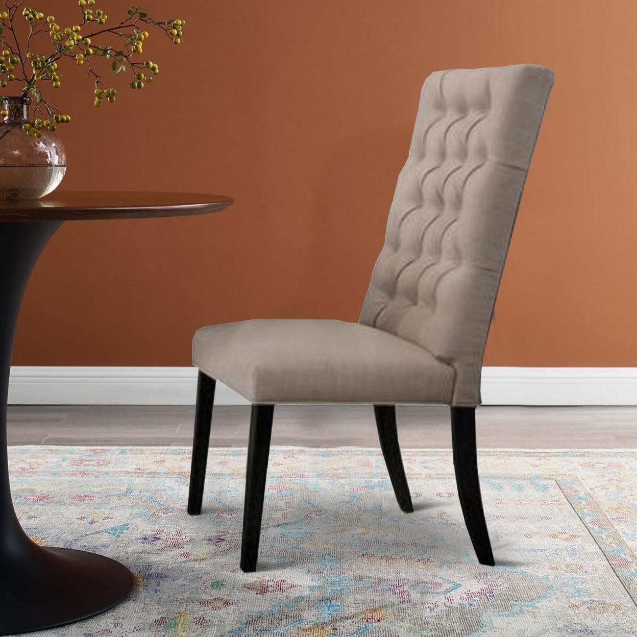 High Parsons Upholstered Linen Side Chair in Black Wood