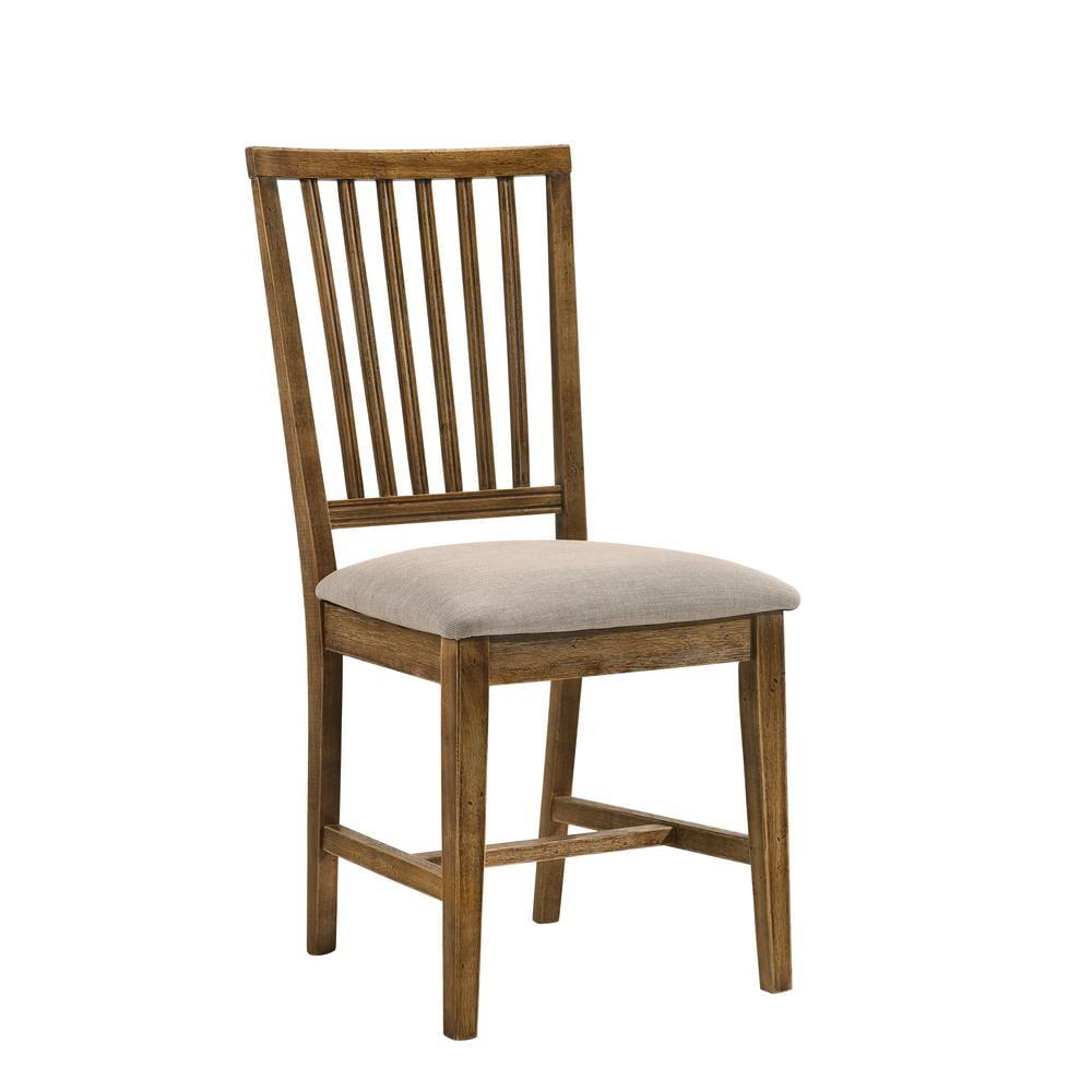 Beige Linen Upholstered Ladderback Side Chair with Wood Frame