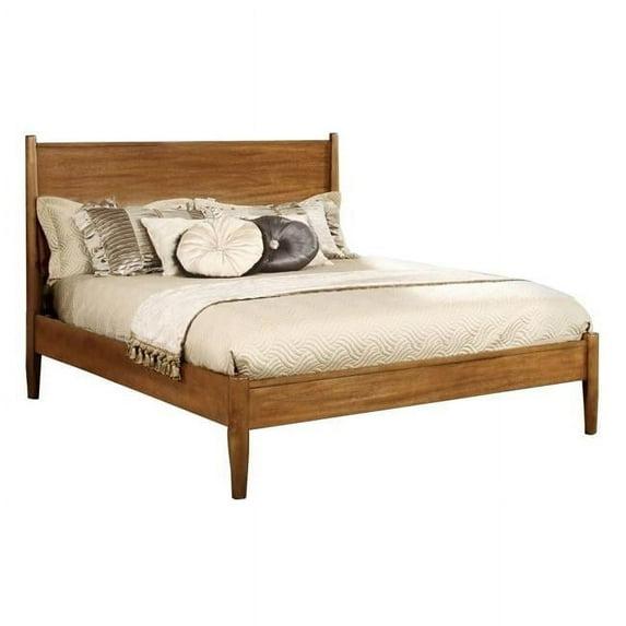 Wooden Eastern Bed with Panel Headboard, Oak Brown - King Size