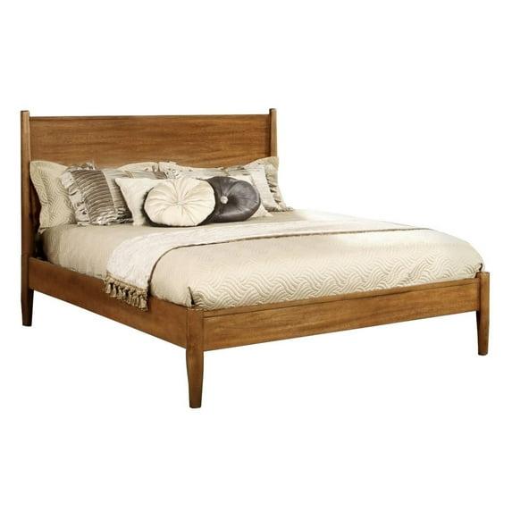 Wooden Eastern Bed with Panel Headboard, Oak Brown - King Size
