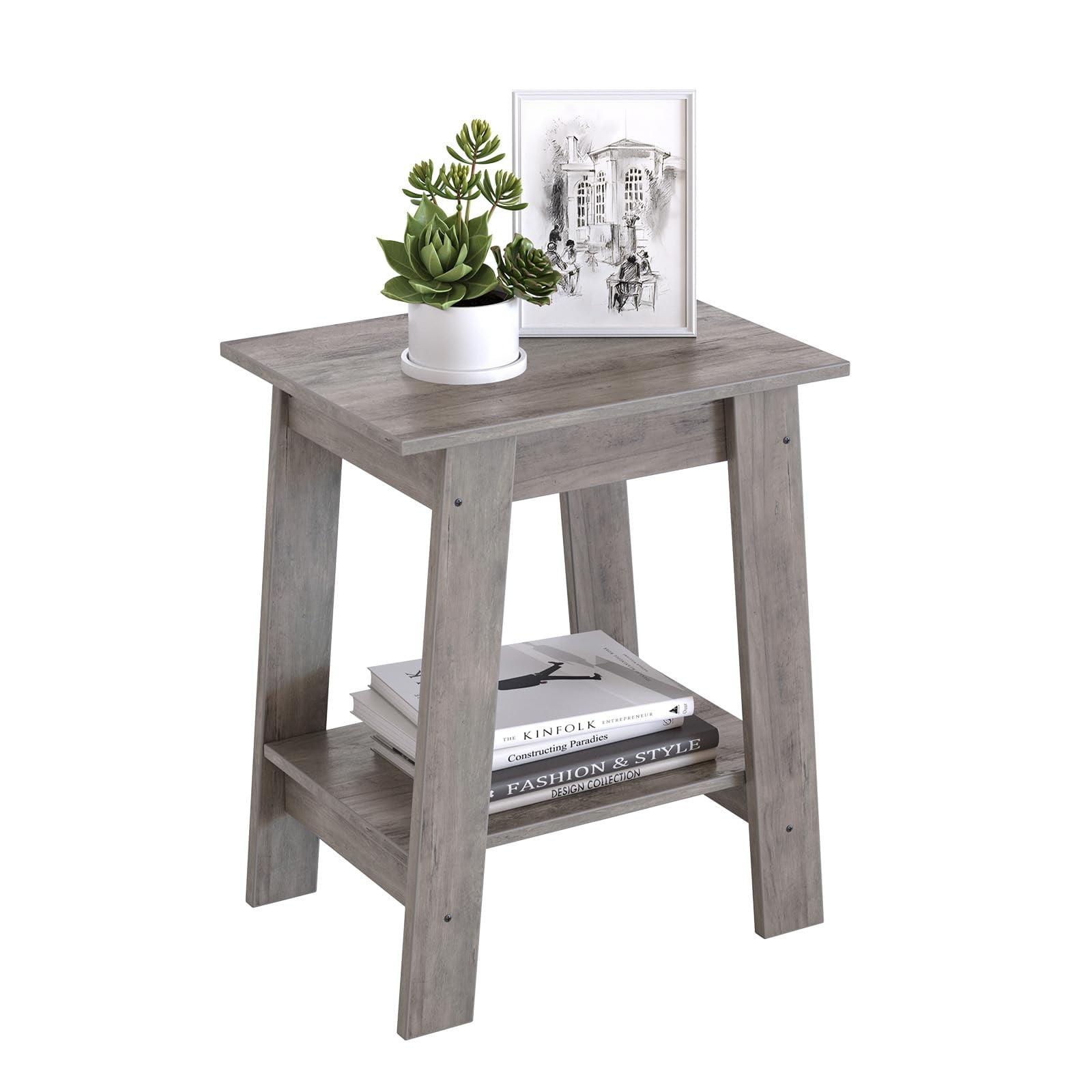 Gray Wood 2-Tier Farmhouse End Table