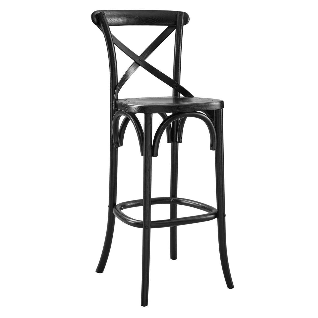 Modern Farmhouse Elm Wood Bar Stool with X-Brace Back in Black