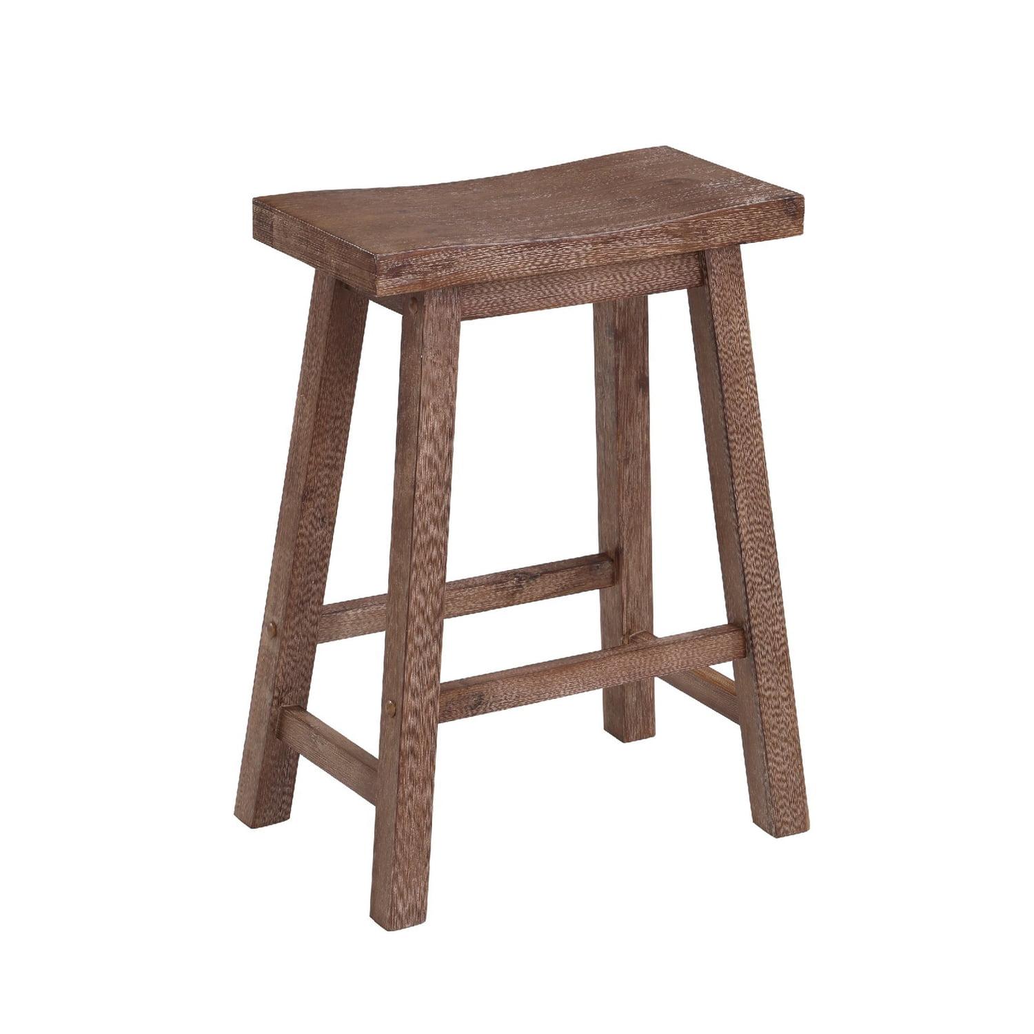 Wooden Frame Saddle Seat Counter Height Stool Brown - Benzara: Transitional Style, Grain Detail, Solid Hardwood