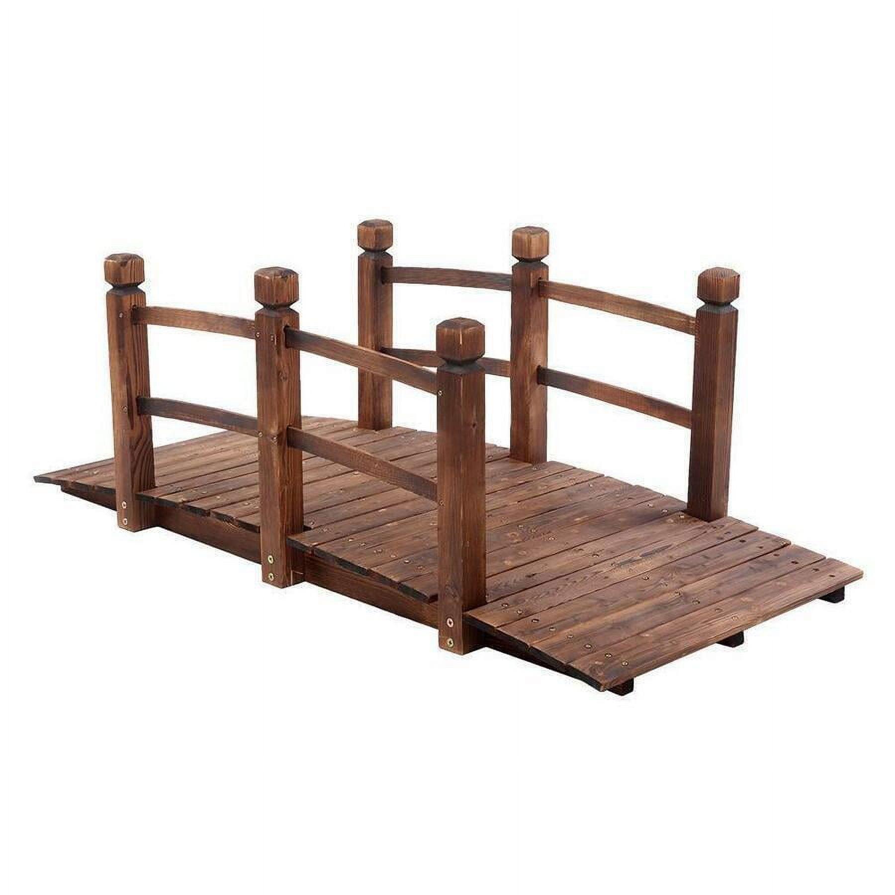 5 ft Brown Fir Wood Garden Bridge with Double Rails