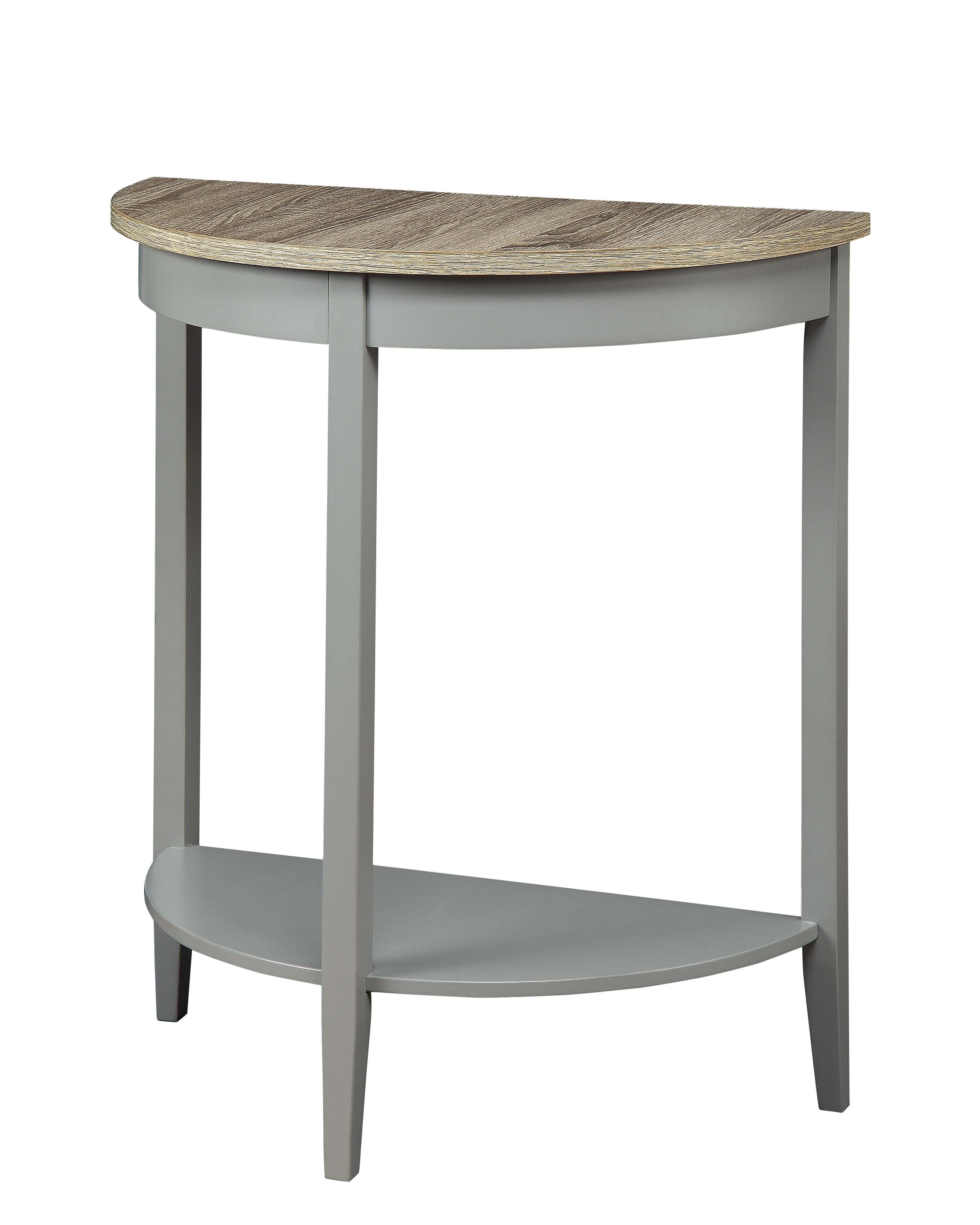 Contemporary Demilune Wooden Console Table with Open Shelf in Gray Oak