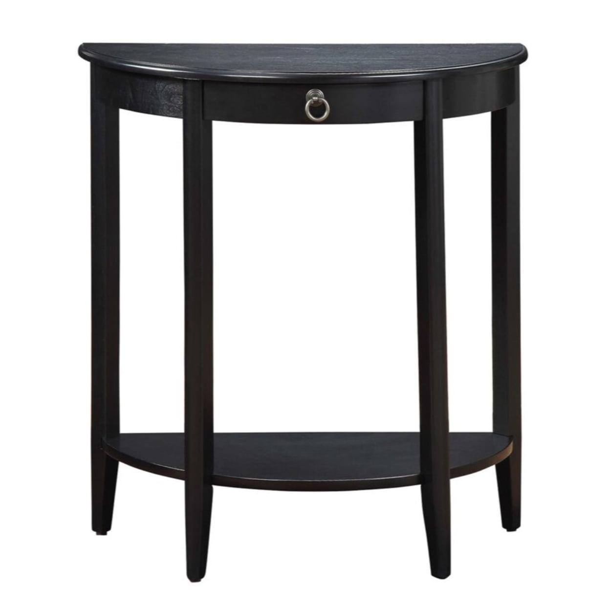 Elegant Black Wood Demilune Console Table with Storage Shelf