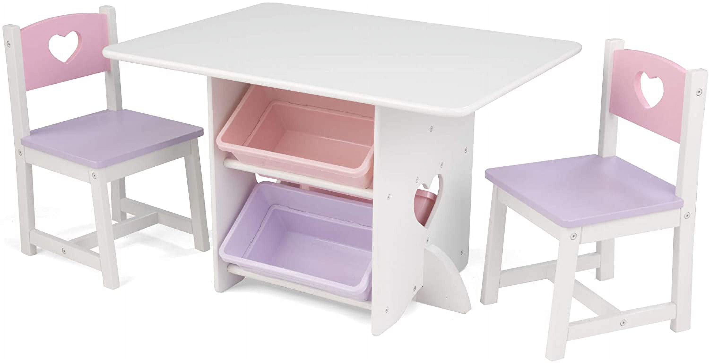 Pastel Heart Wooden Kids' Table & Chair Set with Storage Bins