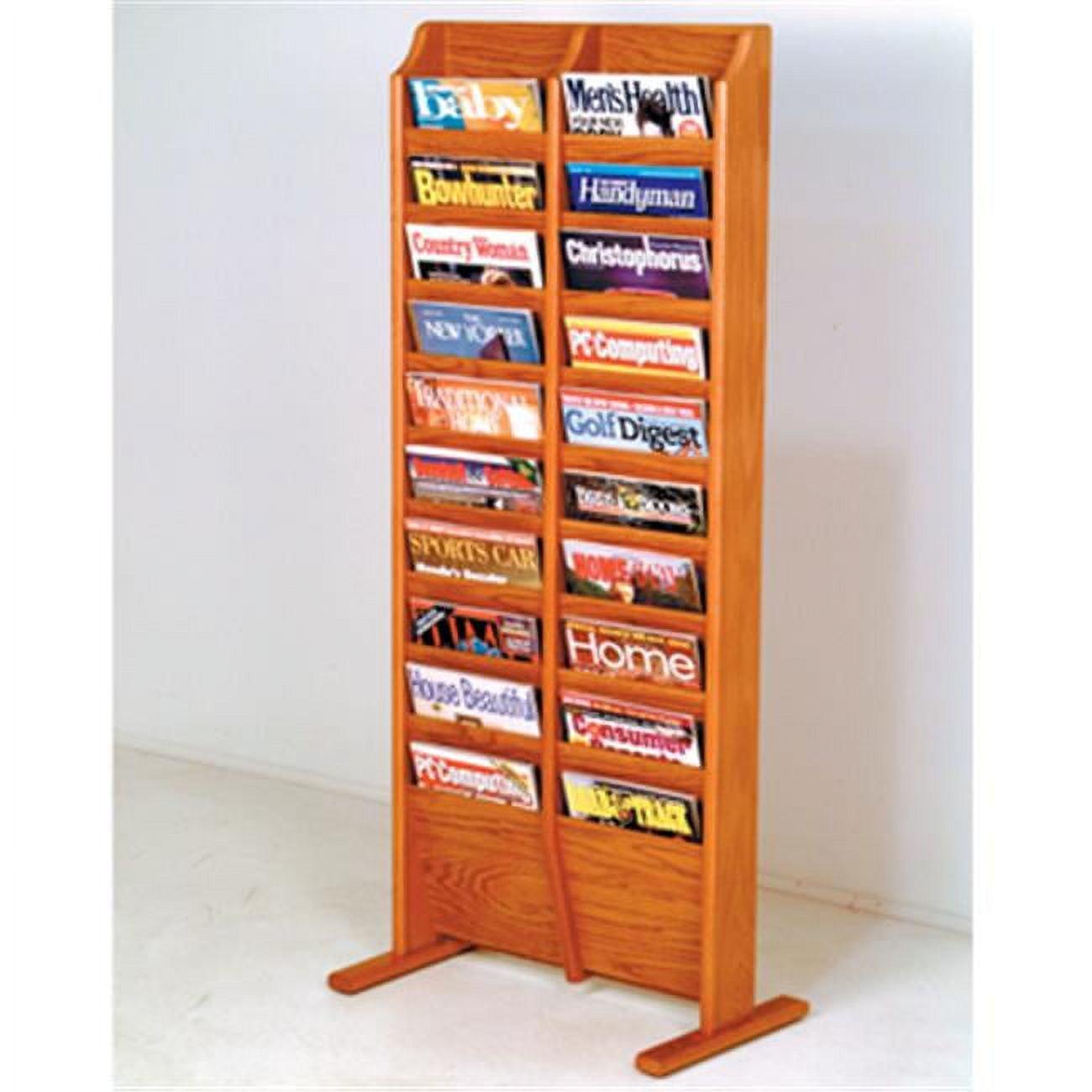 Medium Oak 20-Pocket Freestanding Magazine Rack